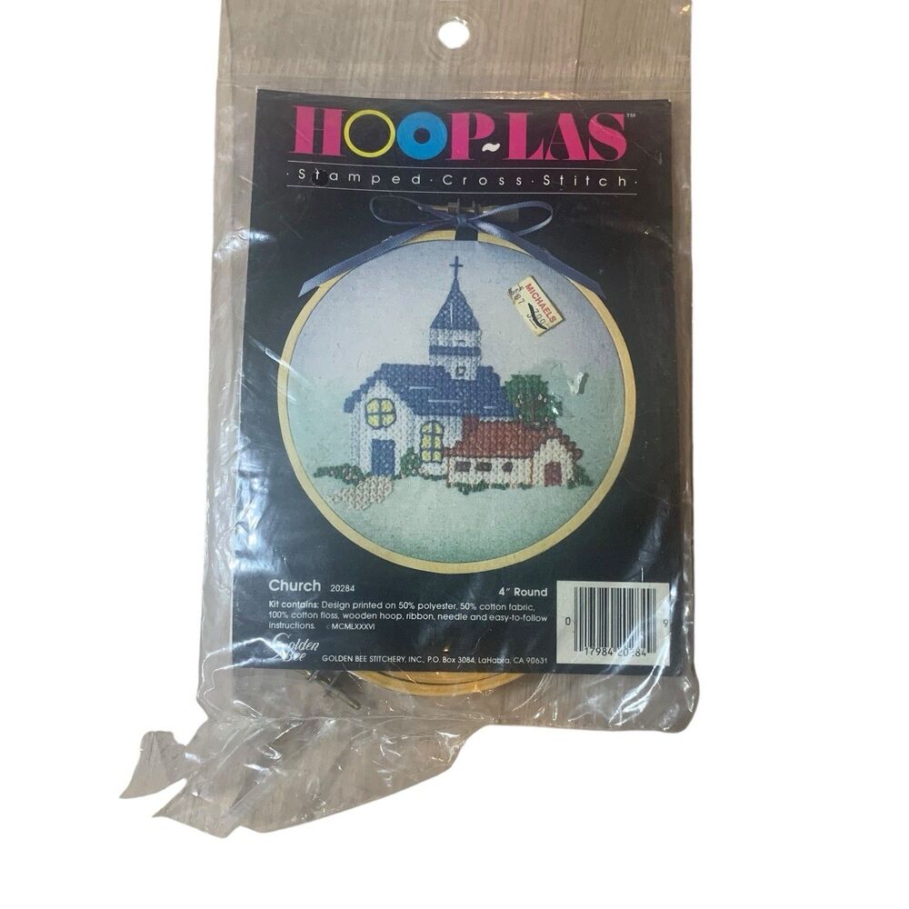 Vintage 1986 Hoop-Las Stamped Cross Stitch Kit Made in USA Cottagecore